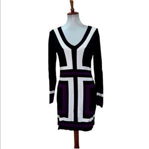 INC International Concepts Sweater Mini Dress Colorblock Black White Size Large